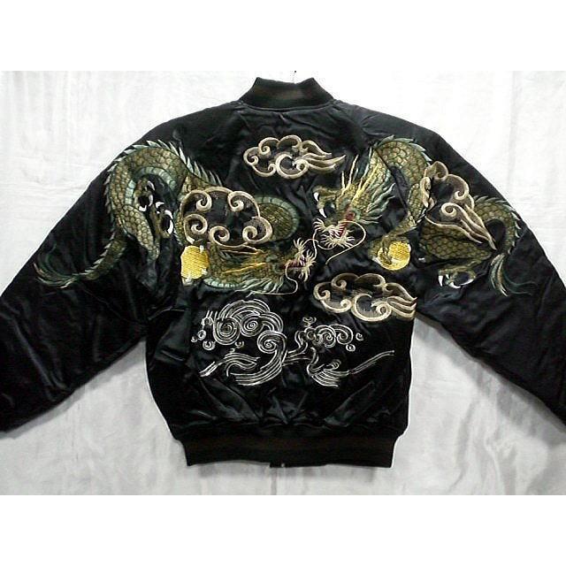 スカジャン 胸ツナギ玉龍 日本製本格刺繍のスカジャン