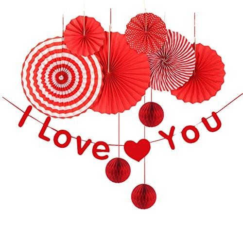 Sunbeauty バレンタイン 結婚式飾り付けセット 紅白ペーパーファン ハニカムボール ペーパーガーランド Qgr96 Hi Bridgeストア 通販 Yahoo ショッピング