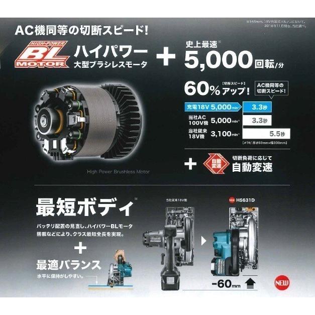 マキタ(makita) HS631DZS 青 165mm 充電式マルノコ 18Ｖ 本体のみ 鮫肌(A-64353)付き 厚切りモデル｜takahashihonsha｜02