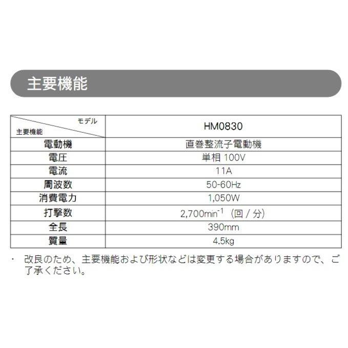 マキタ(makita) HM0830 電動ハンマー 【サービス品】パワーブルポイント2本付 100V (六角シャンク17ｍｍ)※｜takahashihonsha｜03