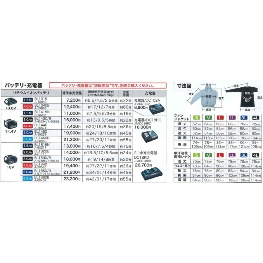 マキタ（makita） FJ501DZ 綿+ポリエステル 充電式ファンジャケット