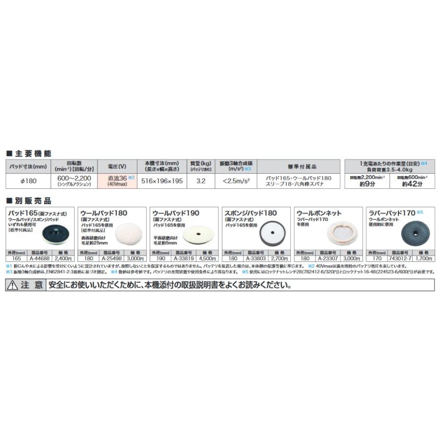 マキタ マキタ(Makita) PV001GZ 充電式ポリッシャー パッド180mm マキタ マキタ(Makita) PV001GZ 充電式ポリッシャー パッド180mm