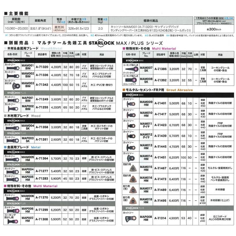 マキタ マキタ(makita) TM001GZ 充電式マルチツール 40V 本体+ マキタ マキタ(makita) TM001GZ 充電式マルチツール 40V 本体+