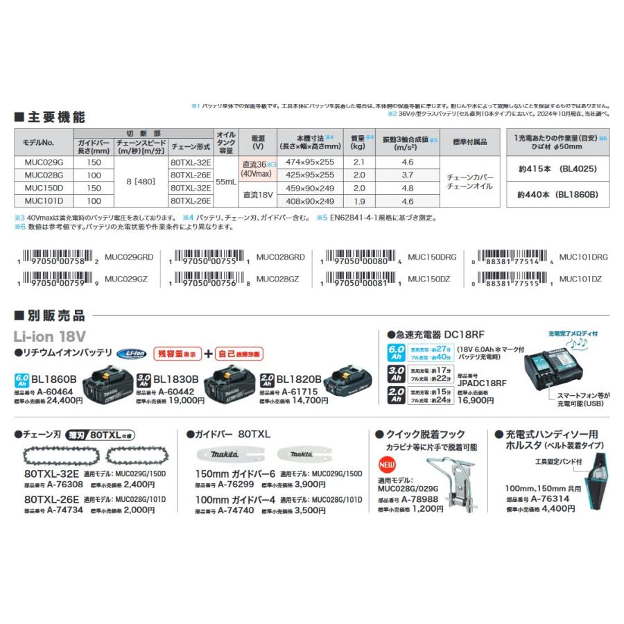 マキタ マキタ(makita) MUC029GZ 充電式 小型 チェーンソー マキタ マキタ(makita) MUC029GZ 充電式 小型 チェーンソー