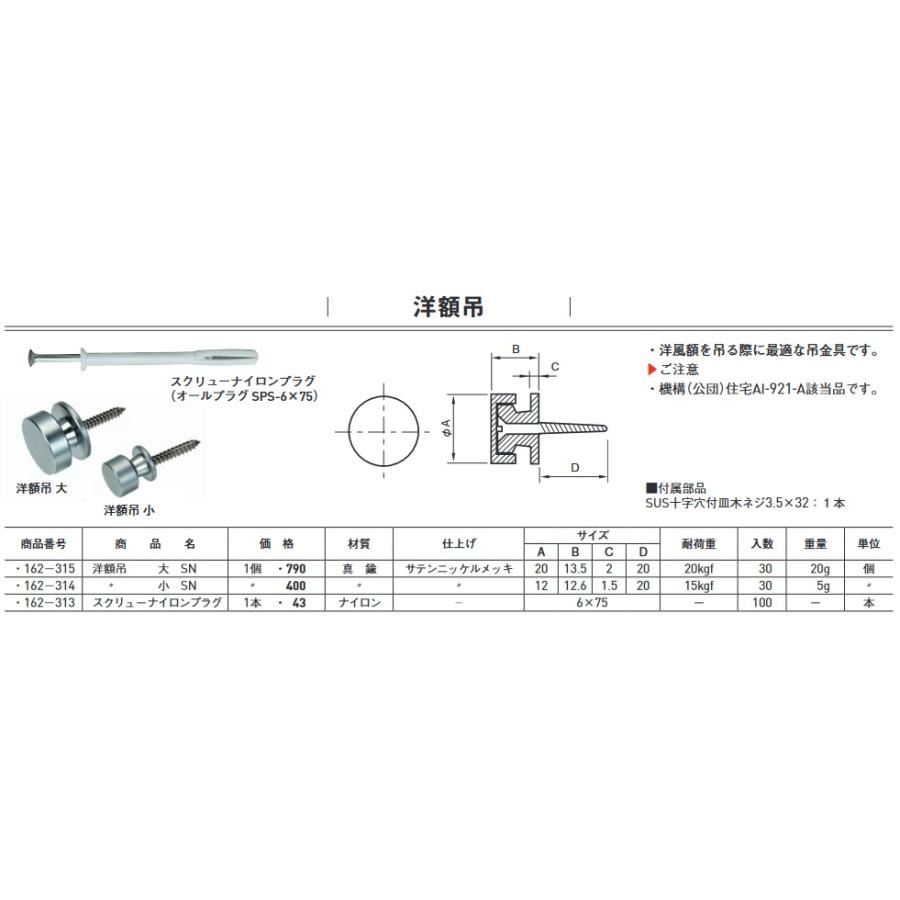 杉田エース(ACE) 162-314 洋額吊 小 SN 丸形 サテンニッケルメッキ