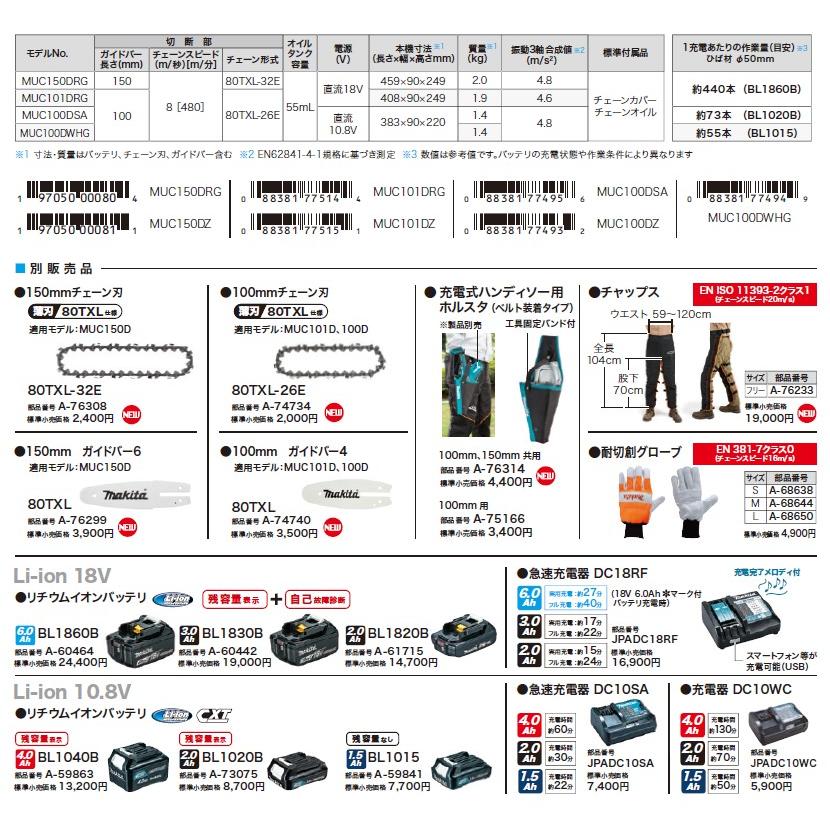 マキタ(makita) MUC150DZ+A-76308+A-76314 充電式 小型 チェーンソー ハンディソー+予備替刃+ホルスタセット【ガイドバー150mm】18V【バッテリー/充電器別売】※｜takahashihonsha｜04