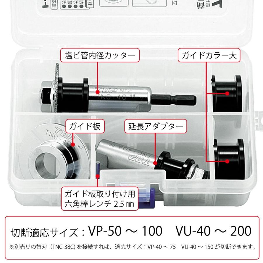 TOP 電動ドリル用内径カッターセット TNC-40AGS 薄肉管専用ガイド