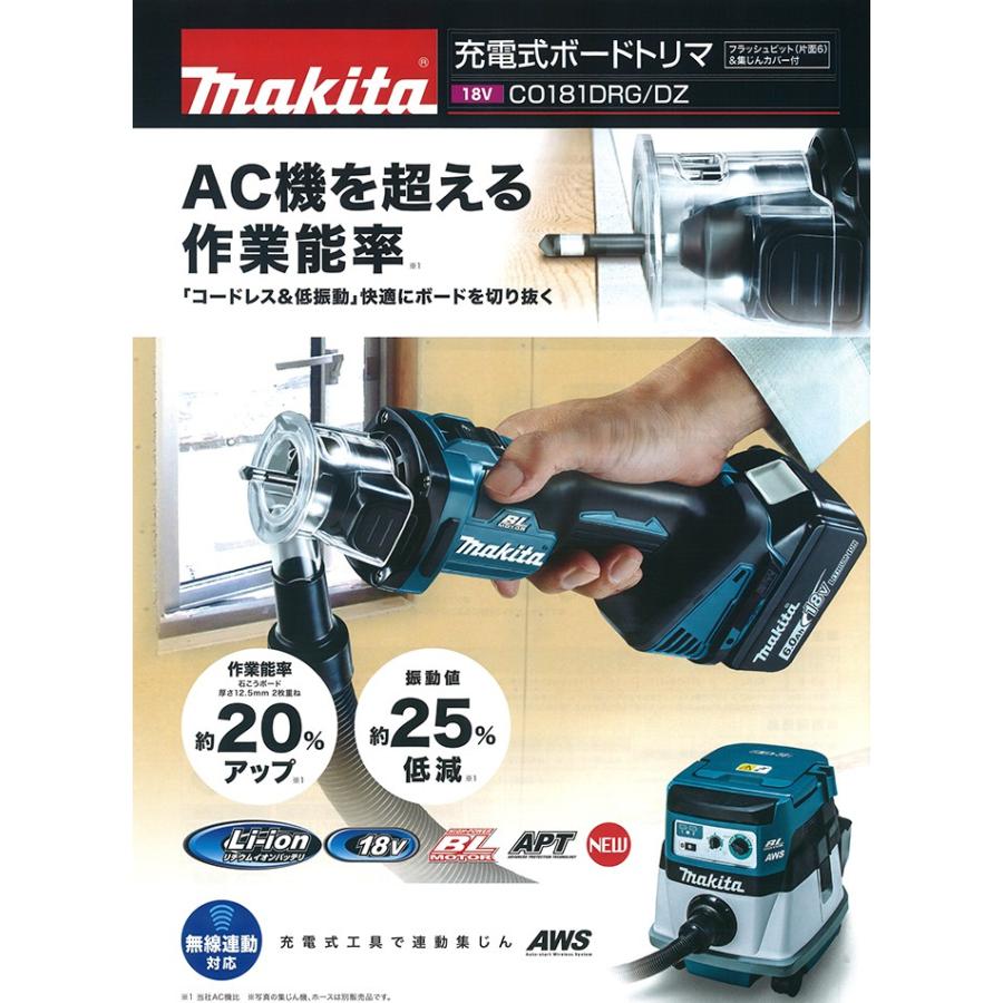 マキタ(makita) CO181DRG 充電式ボードトリマ 18V 【バッテリー/充電器セット】 チャック孔径3/6ｍｍ｜takahashihonsha｜02