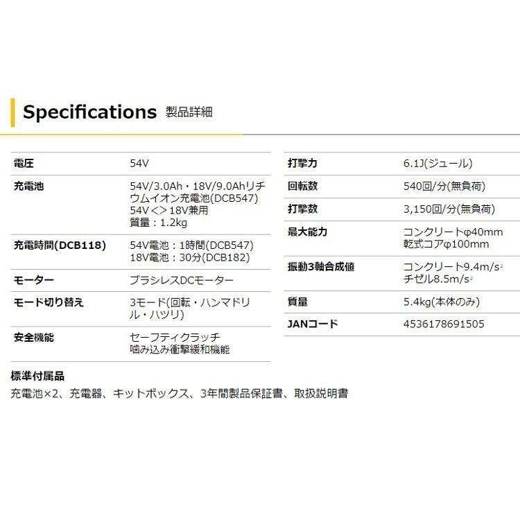 デウォルト (DEWALT) DCH481X2 SDSマックス ハンマードリル 54V3