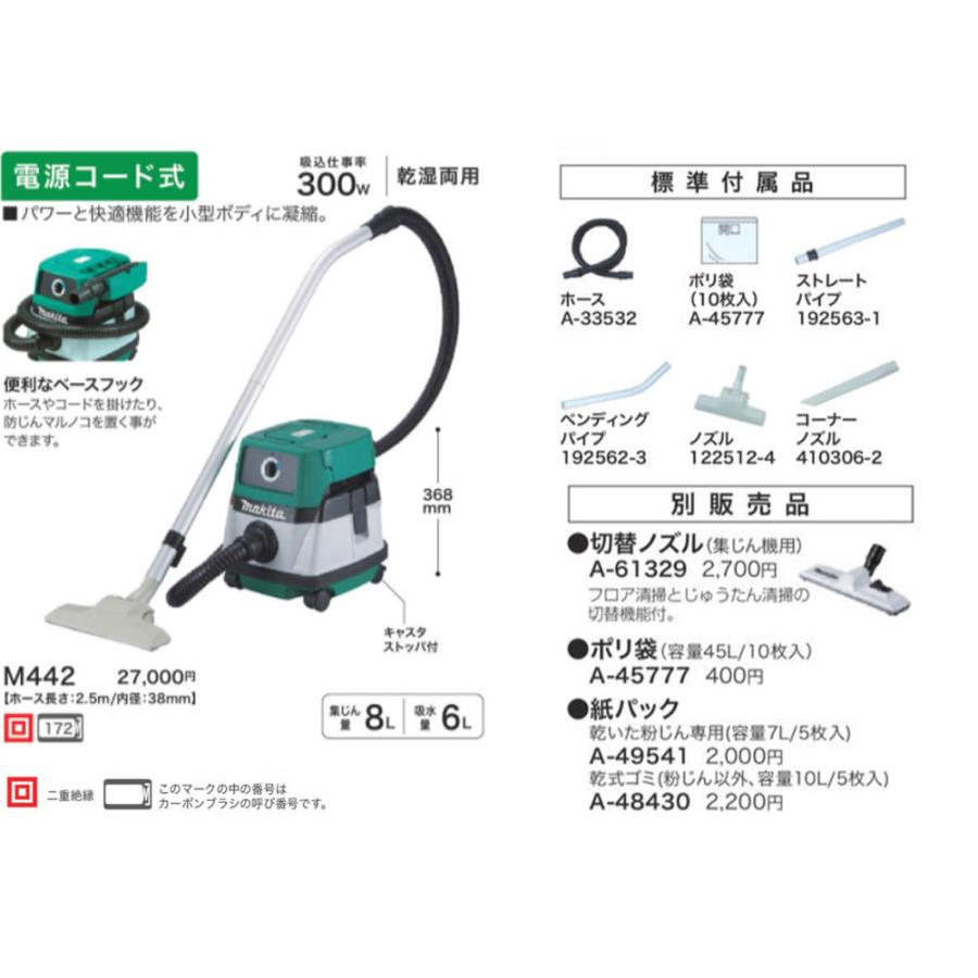マキタ（makita） 集じん機 乾湿両用 AC100V M442 DIY向けモデル 【8L