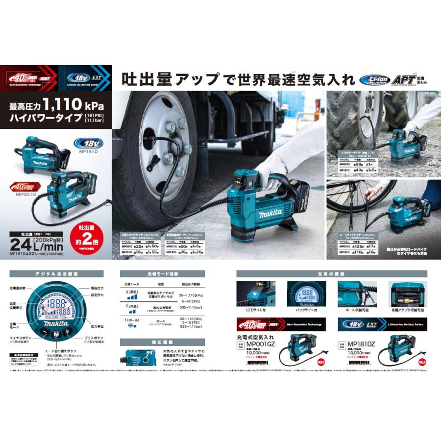 マキタ（makita） MP181DZ 充電式空気入れ ハイパワータイプ 18V 本体