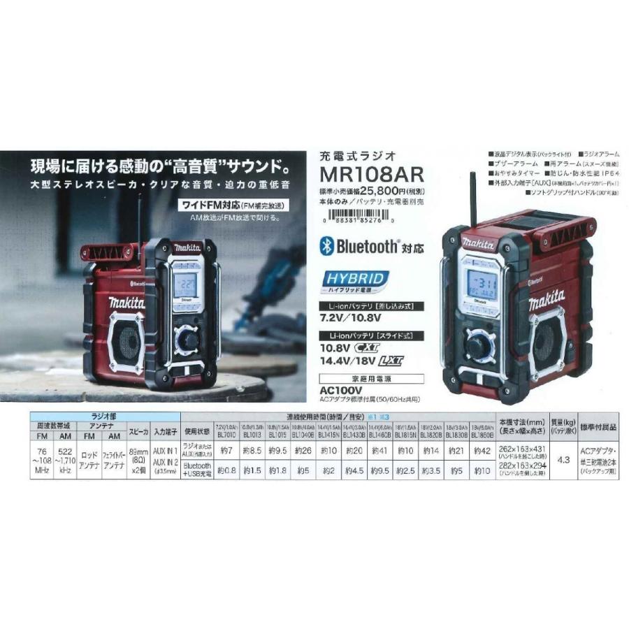 マキタ MR108AR 充電式ラジオ 限定色オーセンティックレッド マキタ MR108AR 充電式ラジオ 限定色オーセンティックレッド