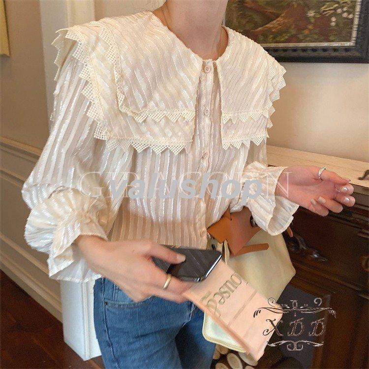公式ショップ ブラウス レディース シャツ ブラウス シフォン レース 春夏 フリル 復古風 長袖 開襟 フォーマル ブラウス トップス 通勤 Ol オシャレ韓国風 上品 無地 可愛い Democracia Tv