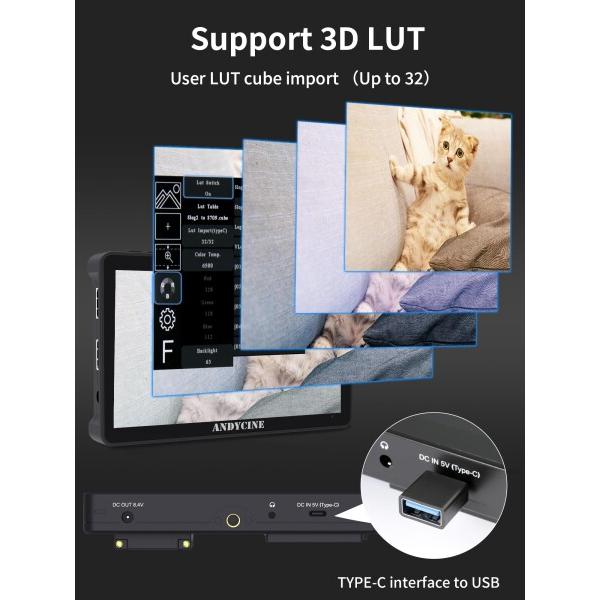 ANDYCINE A6 Max 6インチ タッチ式 フィールドモニター 3D LUT 4K HDMI