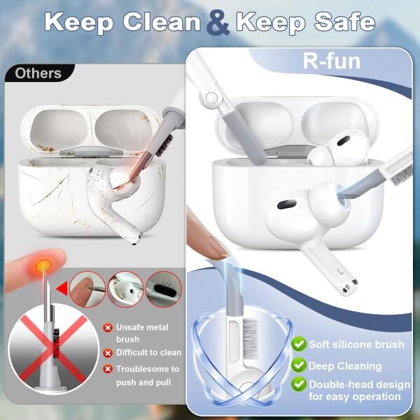 R-fun AirPods Pro 第2世代/第1世代ケースカバー、クリーニングキット