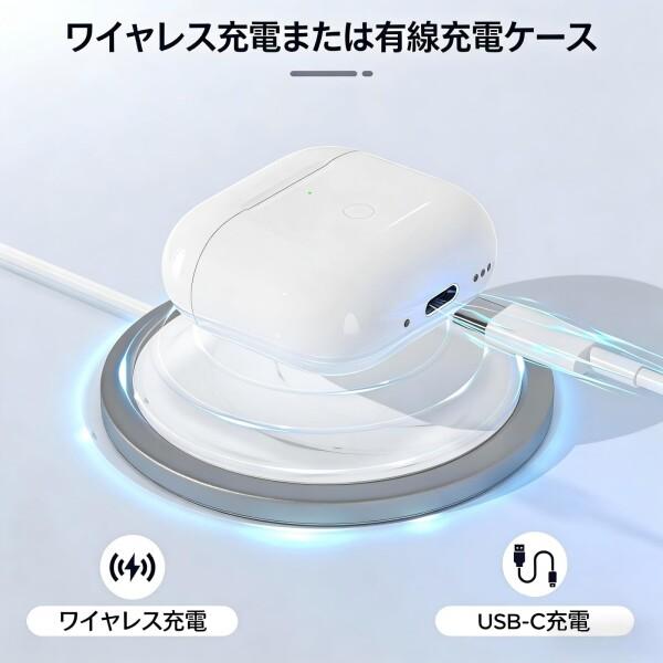 Airpod第4世代用充電ケース、Type-Cポート充電ケース Bluetoothペア
