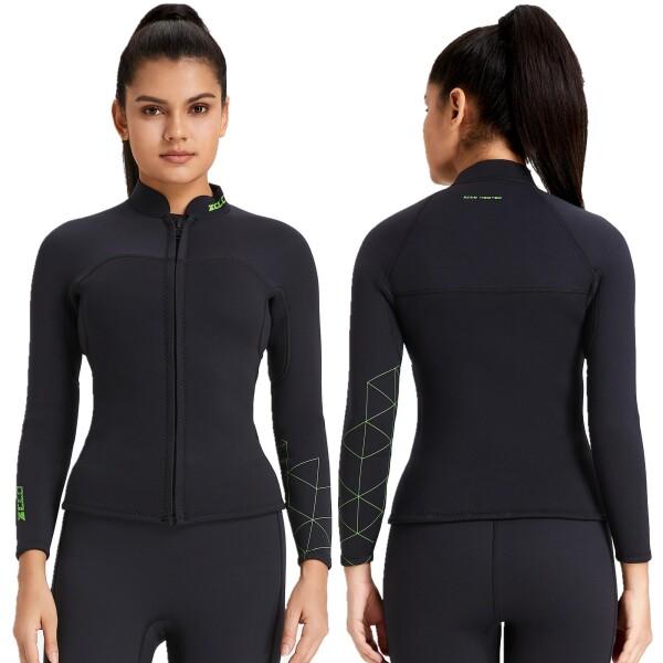 ウェットスーツ レディース3mm 長袖 ジャケット フロントジッパー 水陸