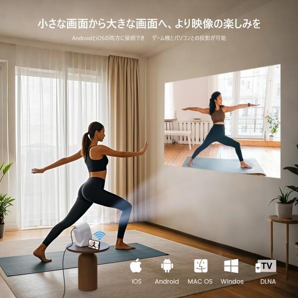 プロジェクター 家庭用 小型 天井投影 自動台形補正 360回転 