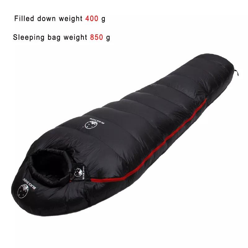 【お買得！】 黒の雪暖かい白いグースダウン充填大人ミイラスタイルの寝袋冬の熱に適しています4種類の厚さのキャンプ旅行 寝袋圧縮袋