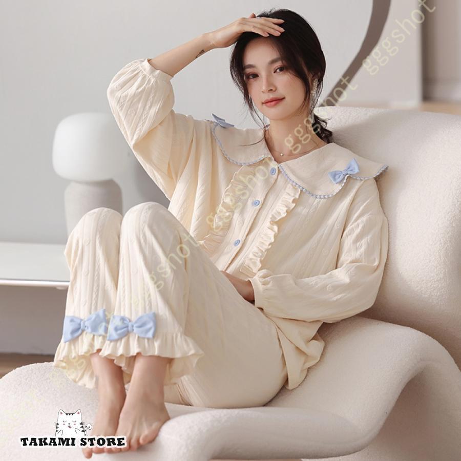 PAMM レディースパジャマセット パジャマ ルームウェア 可愛い レディース 長袖 上下セット 春 秋 寝