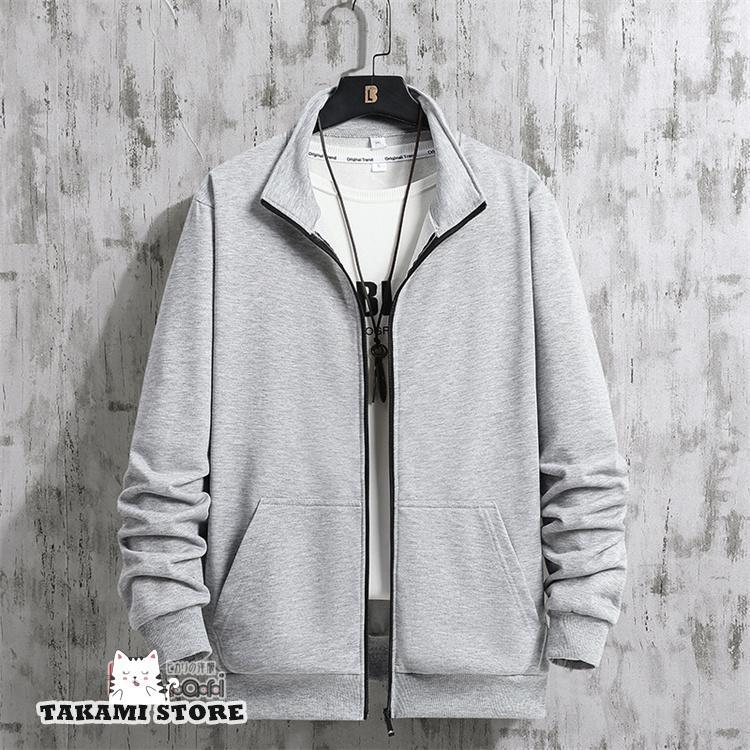 ジップアップ トレーナー 長袖 メンズ 無地 裏薄起毛 スウェット