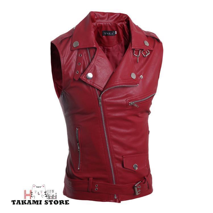 ライダース ジャケット 革ベスト バイカー レザーベスト メンズ ジップ