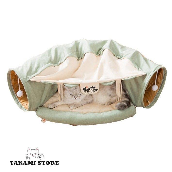 トンネル型猫用ハウス クリーム色 猫 トンネル 猫ハウス 猫ベッド 猫トンネル 2in1 多頭遊び対応 遊び場