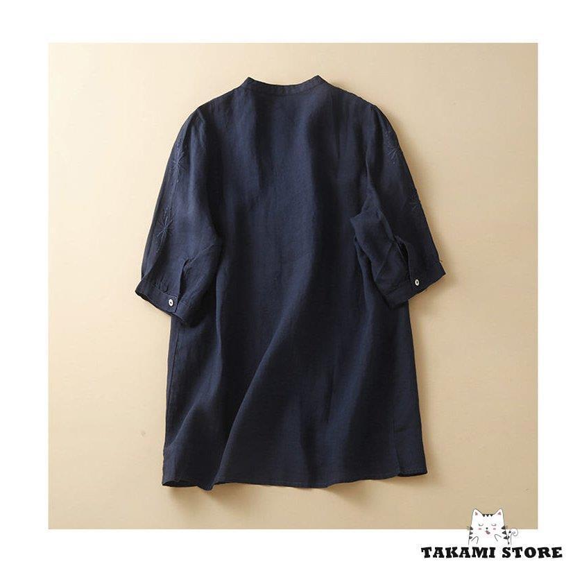 シャツ トップス レディース 半袖 夏 シャツブラウス 綿麻シャツ ブラウス 無地 刺繍 チュニック 半袖シャツ 大きいサイズあり 前開け 通気性 40代 50代 夏物 | ブランド登録なし | 04
