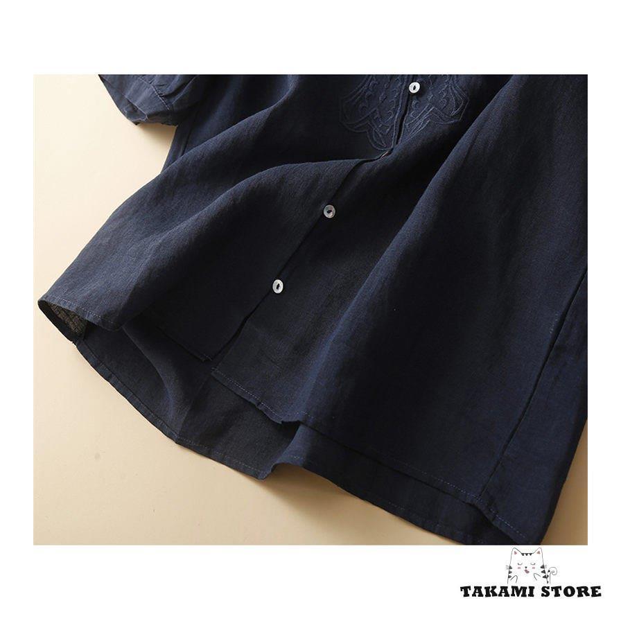 シャツ トップス レディース 半袖 夏 シャツブラウス 綿麻シャツ ブラウス 無地 刺繍 チュニック 半袖シャツ 大きいサイズあり 前開け 通気性 40代 50代 夏物 | ブランド登録なし | 07