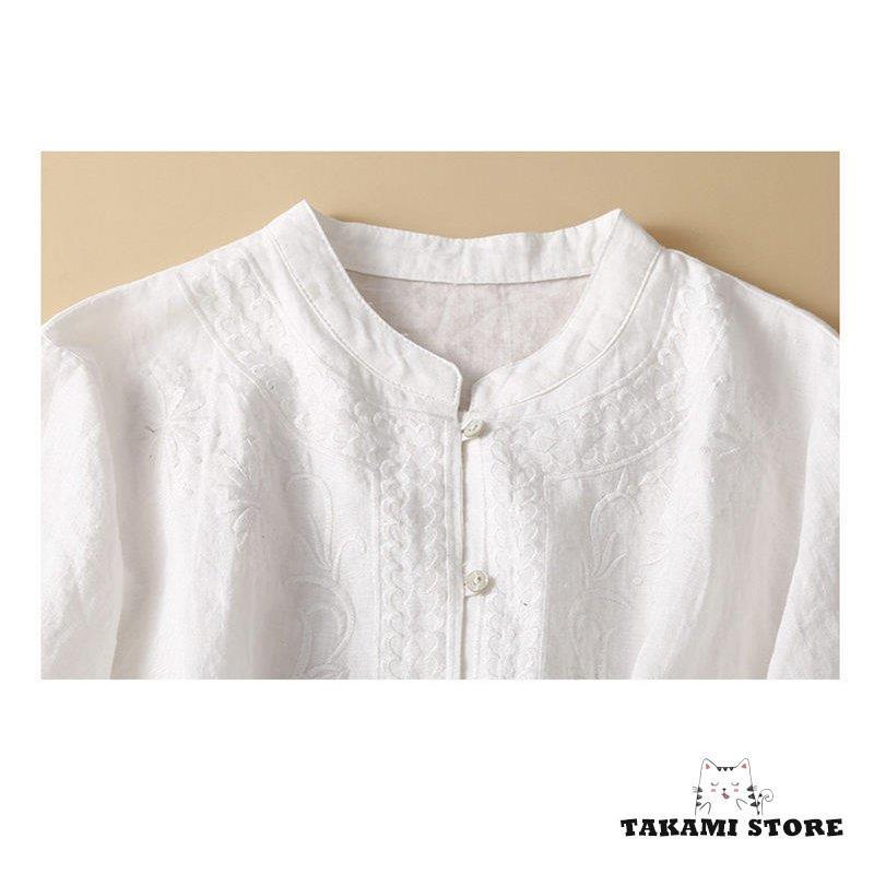 シャツ トップス レディース 半袖 夏 シャツブラウス 綿麻シャツ ブラウス 無地 刺繍 チュニック 半袖シャツ 大きいサイズあり 前開け 通気性 40代 50代 夏物 | ブランド登録なし | 08