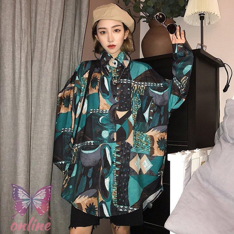 柄シャツ 総柄 幾何学模様 カラフル ボタンダウン 長袖シャツ