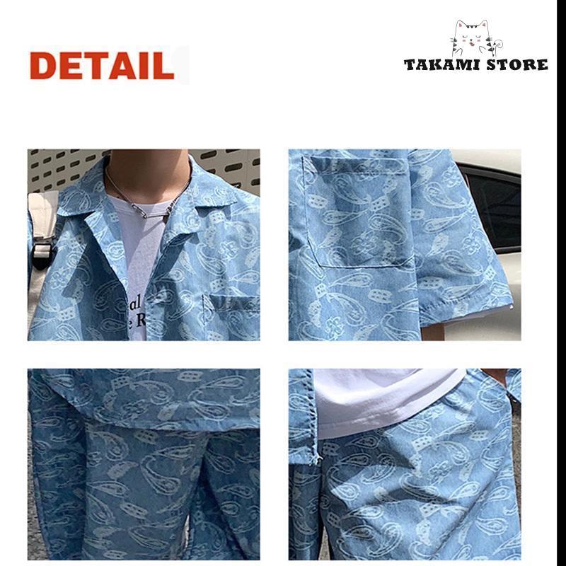 上下セット メンズ ペイズリー柄 セットアップ 柄シャツ 半袖 上下セット メンズ ペイズリー柄 セットアップ 柄シャツ 半袖
