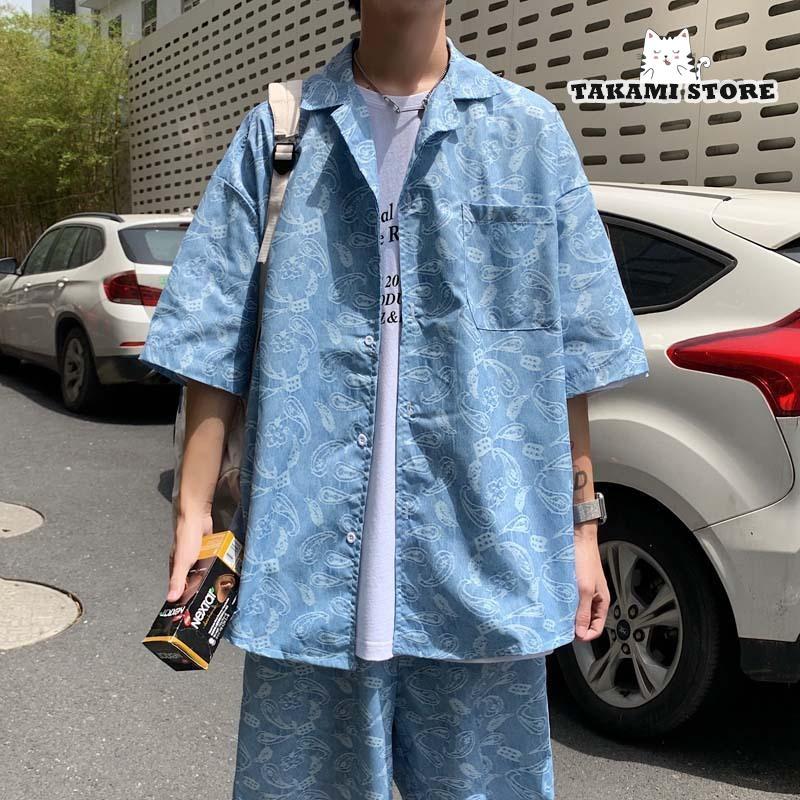 上下セット メンズ ペイズリー柄 セットアップ 柄シャツ 半袖 上下セット メンズ ペイズリー柄 セットアップ 柄シャツ 半袖
