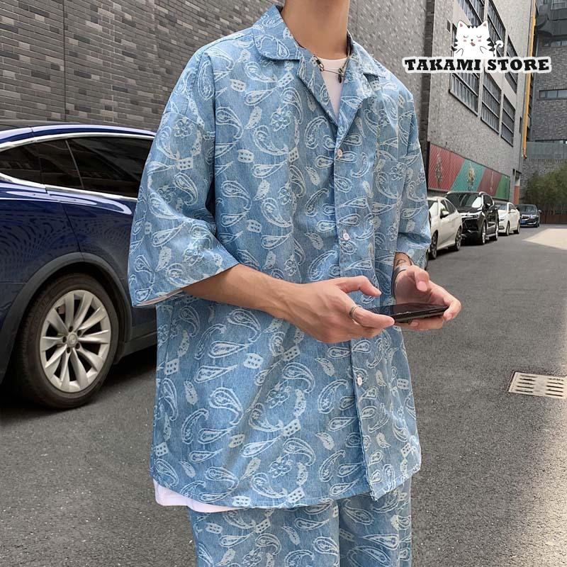 上下セット メンズ ペイズリー柄 セットアップ 柄シャツ 半袖 上下セット メンズ ペイズリー柄 セットアップ 柄シャツ 半袖