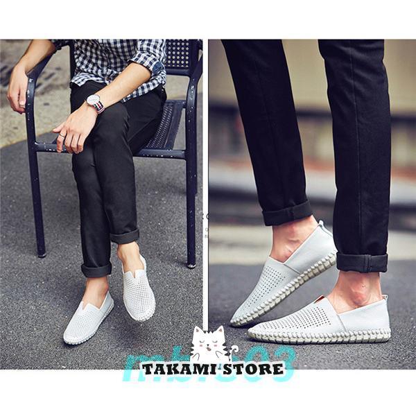 スリッポン メンズ 本革 大きいサイズ メッシュ 多色 ローファー