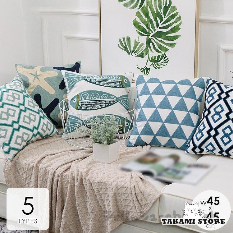 クッションカバー カバーのみ 北欧 45×45cm おしゃれ 総柄 柄 魚 幾何