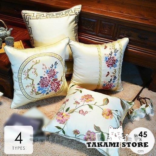 花柄刺繍 リネン クッションカバー クッションカバー カバーのみ 北欧 45×45cm おしゃれ 柄 花柄 刺繍 和