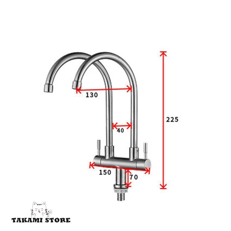 キッチン水栓 二股蛇口 交換自分で 2槽シンク用 二口水栓 流し台 台所用 水栓金具 ダブルハンドル おしゃれ 台付 単水栓 360度回転 取付簡単 水道蛇口｜takami-store｜05