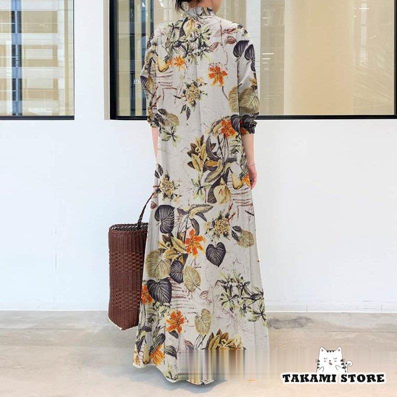 シャツワンピース ワンピース 春 レディース マキシワンピース 秋 長袖 花柄 ロング丈 体型カバー ゆったり 着痩せ 30代 40代 50代 | ブランド登録なし | 01