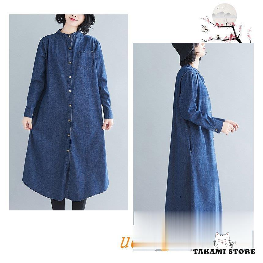 デニムワンピース レディース マキシ丈 シャツワンピース ロング