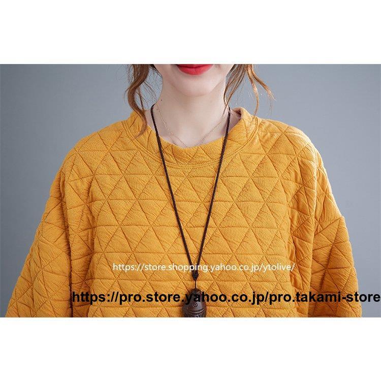 プルオーバー キルト 秋 秋服 レディース トップス 長袖 丸首 