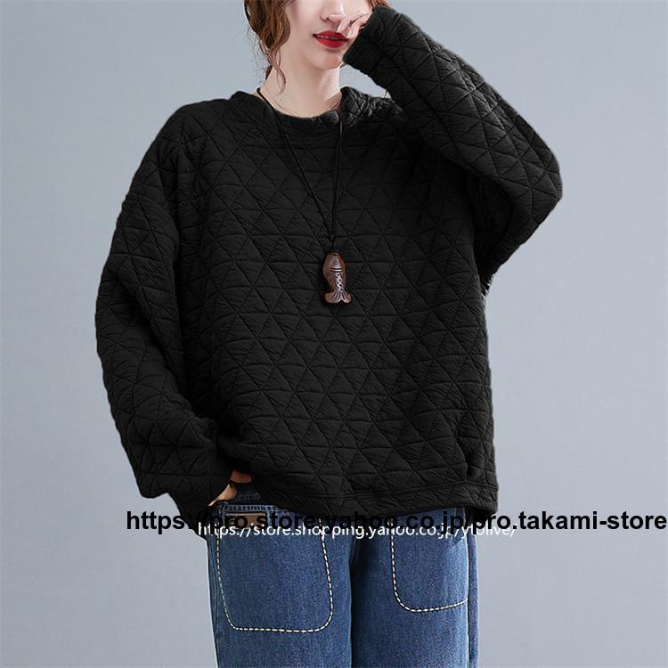プルオーバー キルト 秋 秋服 レディース トップス 長袖 丸首 