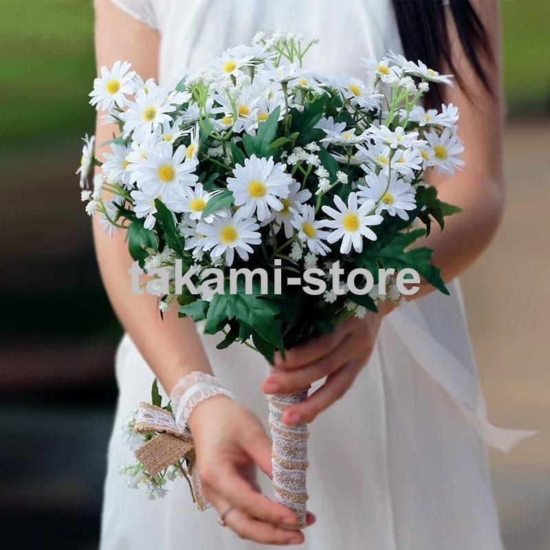 花束 アレンジメント デイジー ブーケ 5ピース 50cm 人工 造花 花 植物
