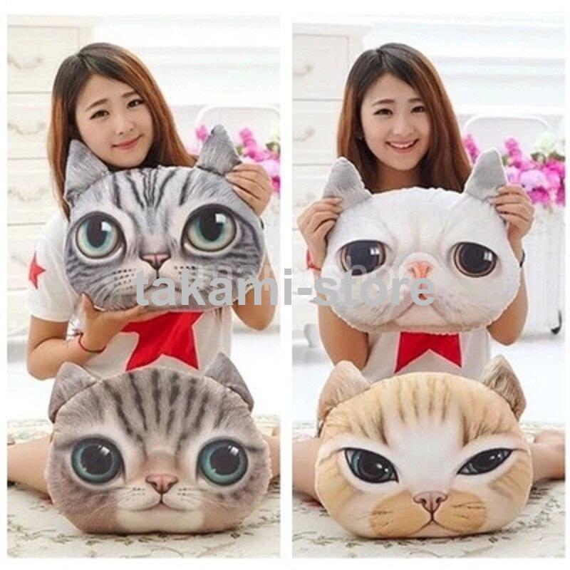 クッション リアル 垂れ目なネコの顔 猫 ねこ プリント かわいい