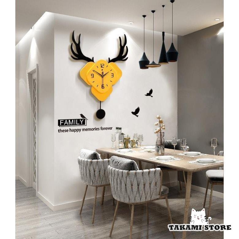 壁掛け時計 北欧 アクリル オシャレ トナカイの角 静音 ウォール