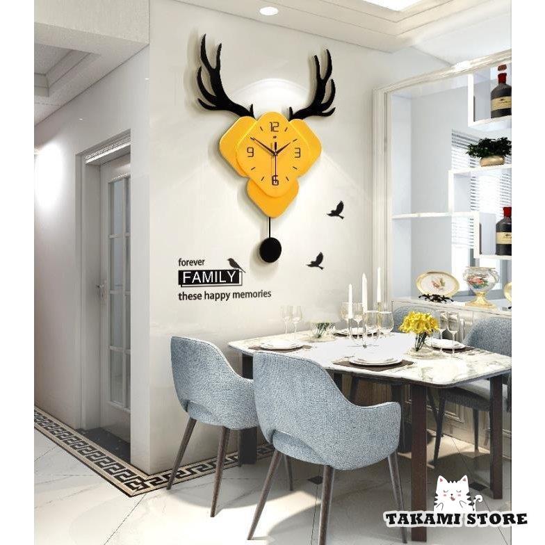 壁掛け時計 北欧 アクリル オシャレ トナカイの角 静音 ウォール