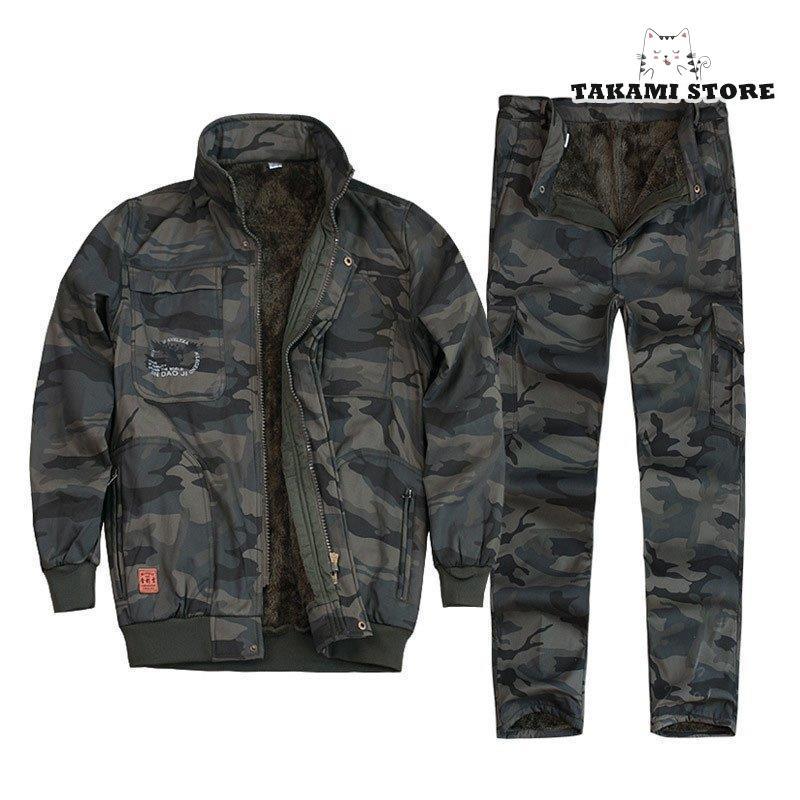 作業服 作業着 メンズ 迷彩柄 裏ボア 秋冬 厚手 裏起毛 防寒着 冷凍庫