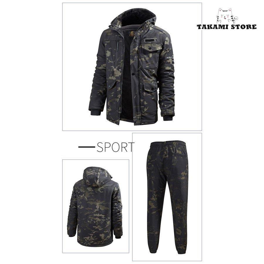 作業服 作業着 メンズ フード付き ジャケット 迷彩柄 裏ボア 秋冬 裏