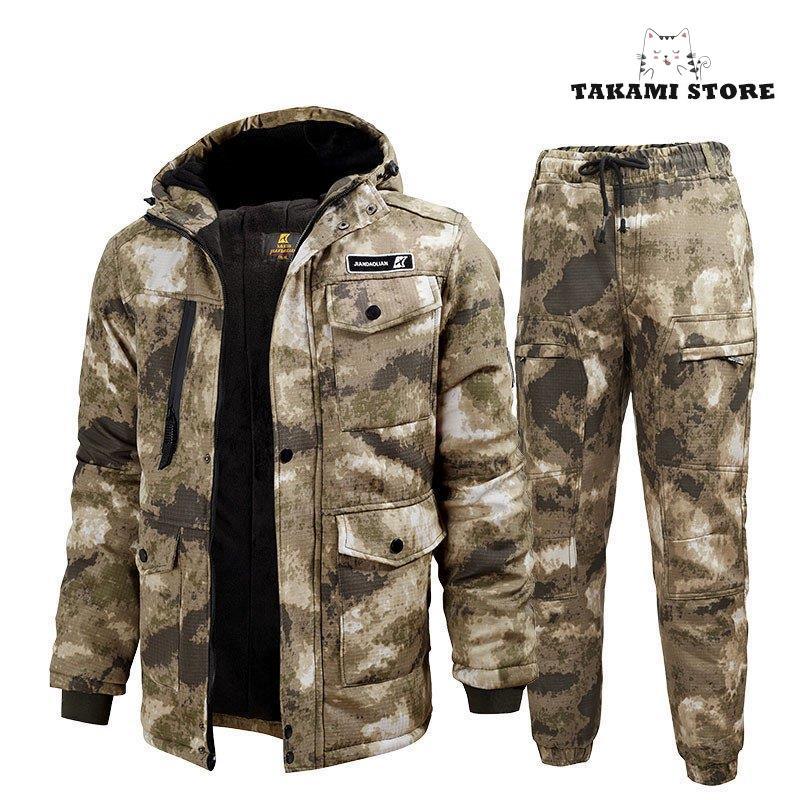 作業服 作業着 メンズ フード付き ジャケット 迷彩柄 裏ボア 秋冬 裏