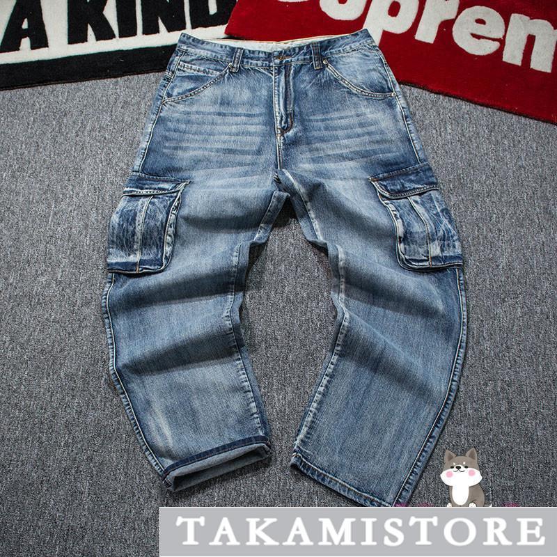 極太 デニムパンツ メンズ ジーンズ ルーズフィット B系 ヒップ